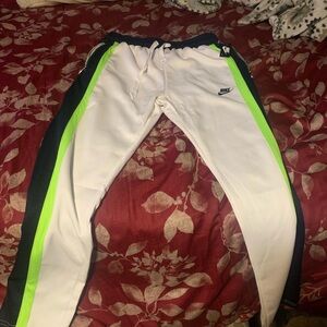 Nike Kids White and Black Joggers with Neon Green Accents